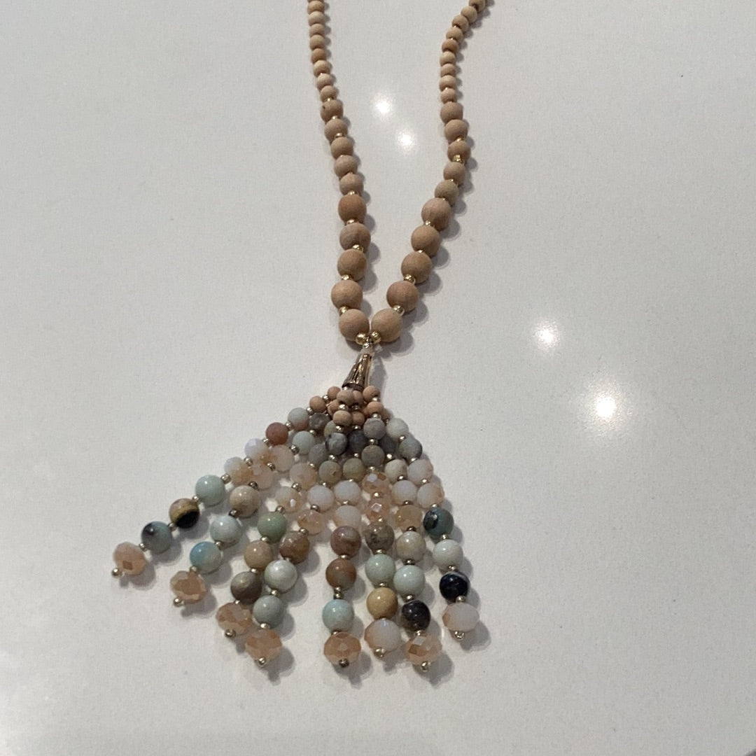 Wood & Stone Tassel Necklace