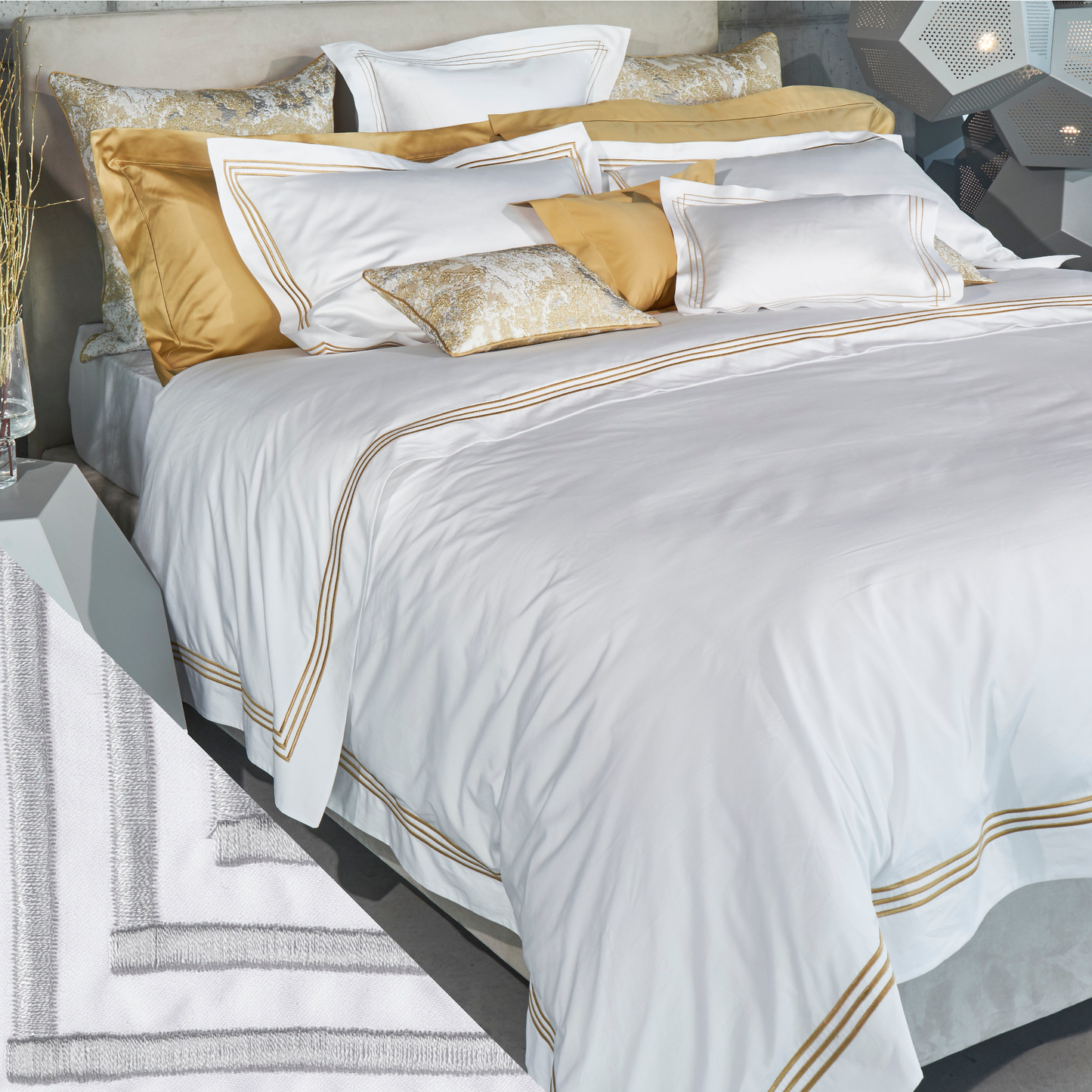 Full Bed Dressed in Celso de Lemos Ram Collection with Silver Swatch