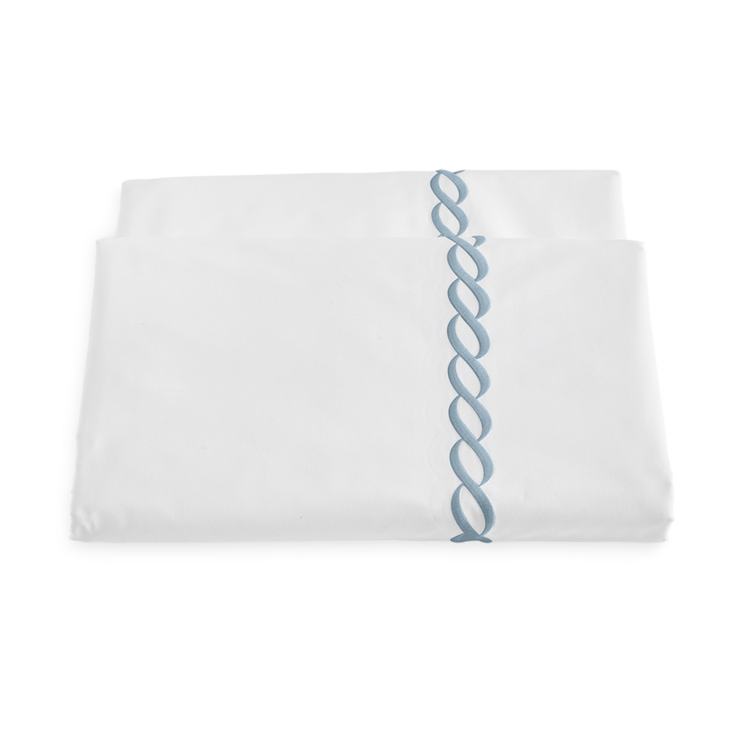 Silo of a Duvet Cover Matouk Classic Chain Bedding Hazy Blue Color Fine Linen