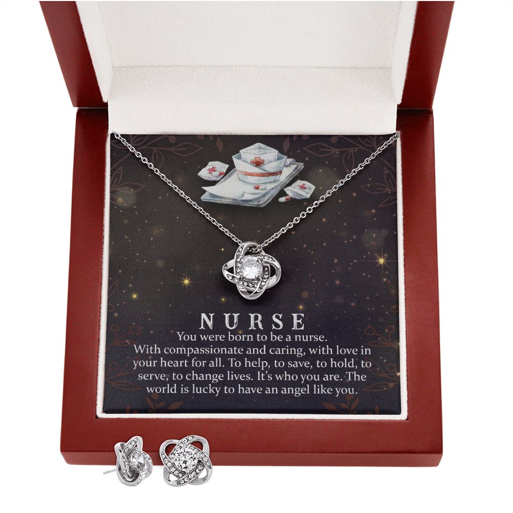 You were born to be a Nurse Love Knot Earring & Necklace Set