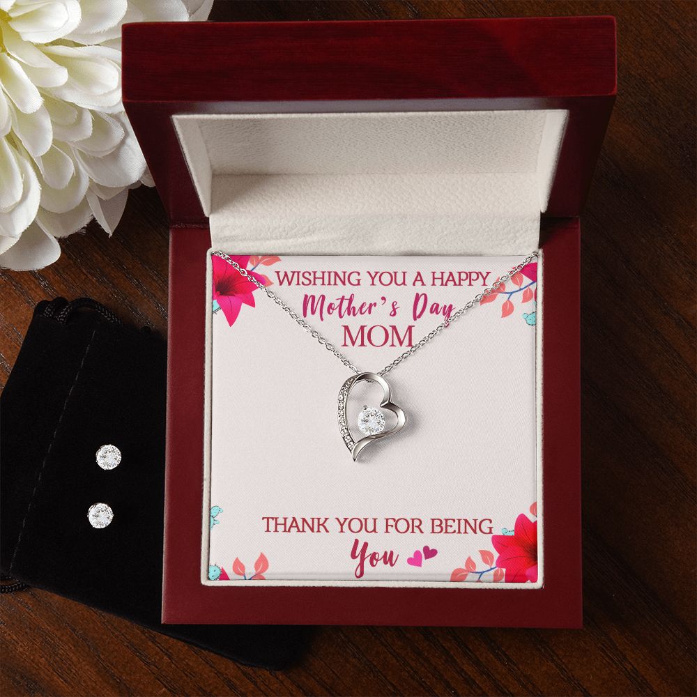 Wishing you a happy Mothers day Forever Love Necklace and Cubic Zirconia Earring Set