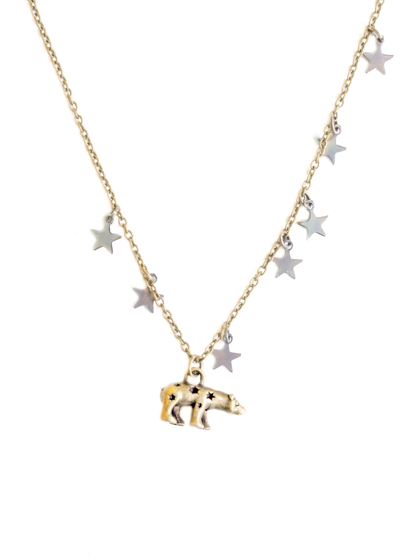 Vintage Polar Bear with Silver Stars Necklace