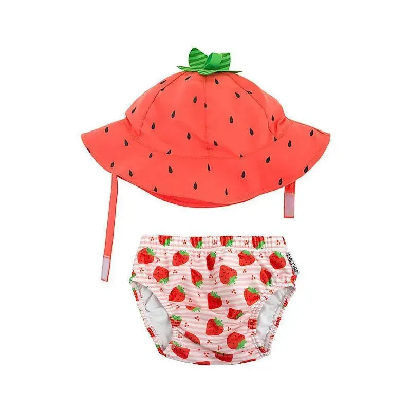 Zoochini - Baby Girl Swim Diaper & Sun Hat Set, Strawberry