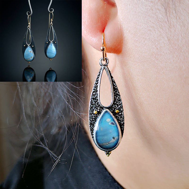 Vintage Tear Drop Blue Resin Earrings for Women