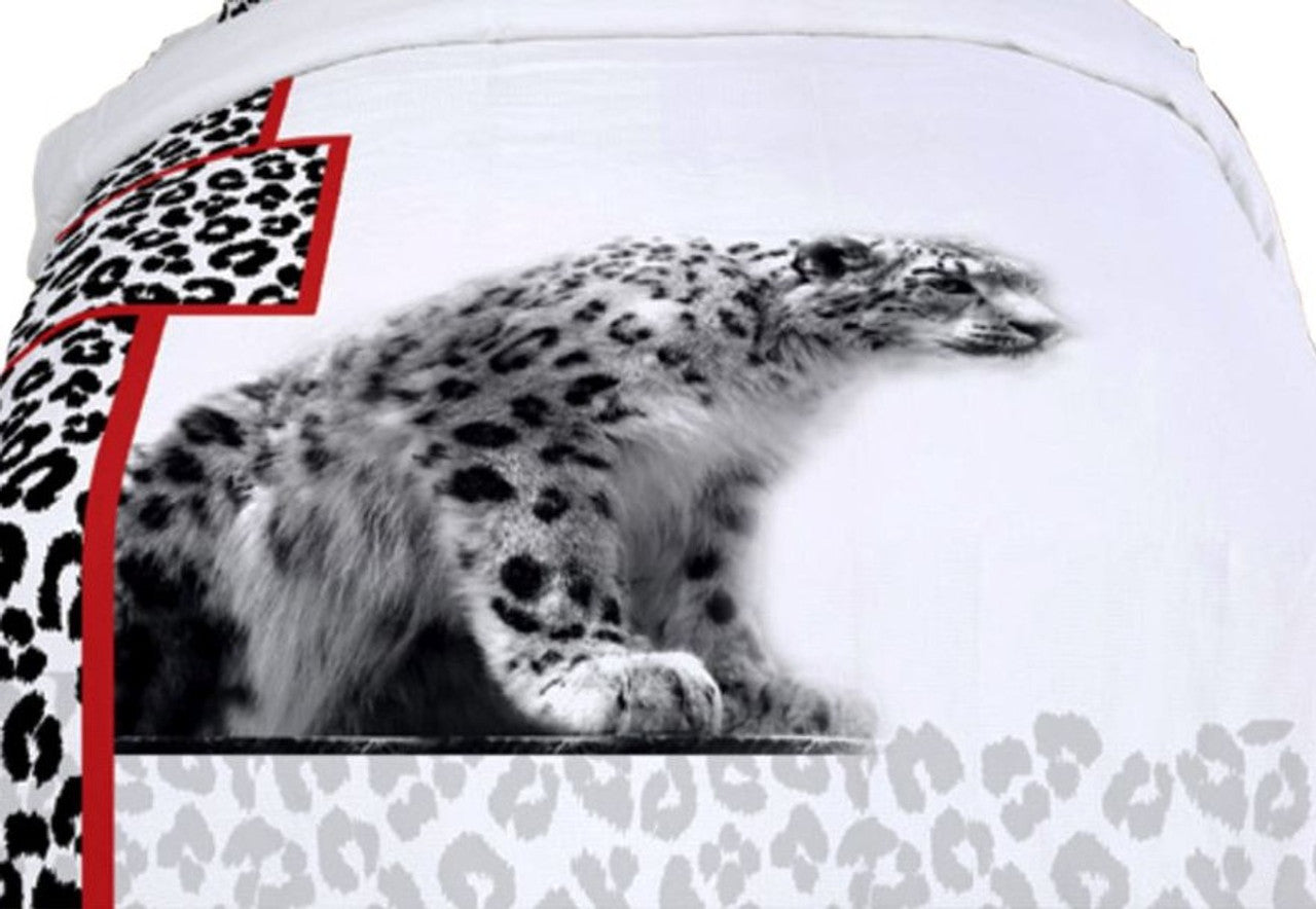 Twin Size Duvet Cover Sheets Set, White Cheetahs