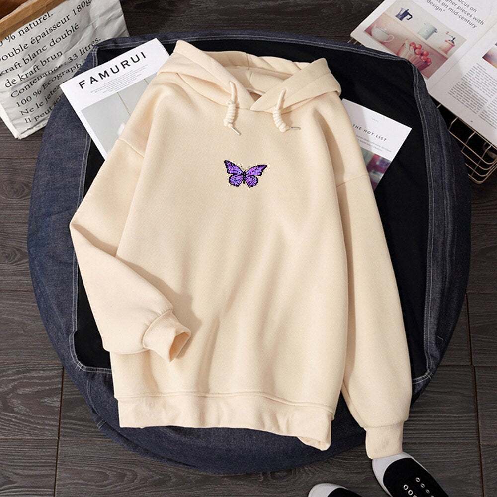 Womens  Literary Vintage Butterfly Hoodies Hiphop sweaters