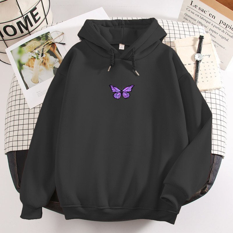 Womens  Literary Vintage Butterfly Hoodies Hiphop sweaters