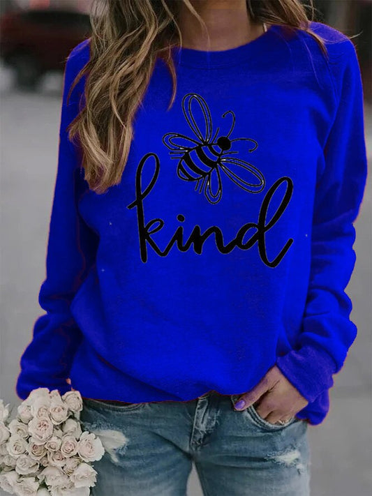 Women Bee Kind Printed Hoodies Fleece Loose Sweatshirt Girls
