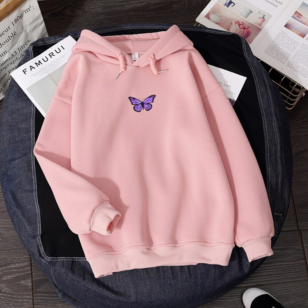 Womens  Literary Vintage Butterfly Hoodies Hiphop sweaters