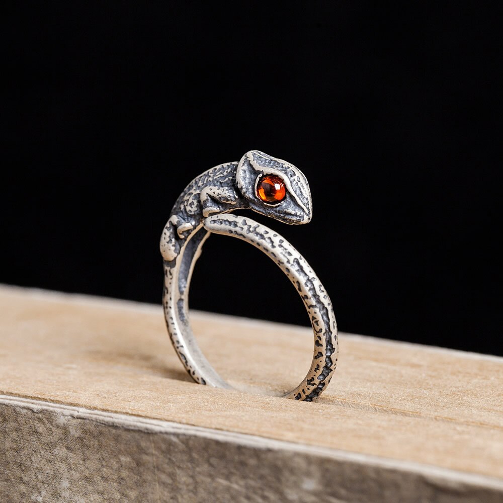 Vintage Chameleon Ring With Red Eyes Jewelry