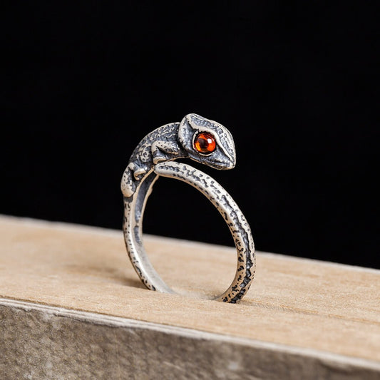 Vintage Chameleon Ring With Red Eyes Jewelry