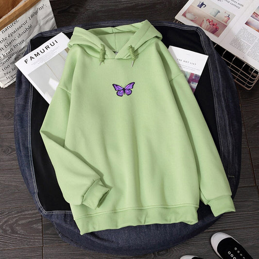 Womens  Literary Vintage Butterfly Hoodies Hiphop sweaters