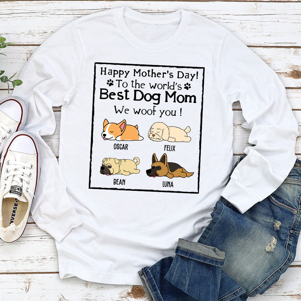 Woof Best Dog Mom - Personalized Custom Long Sleeve T-shirt