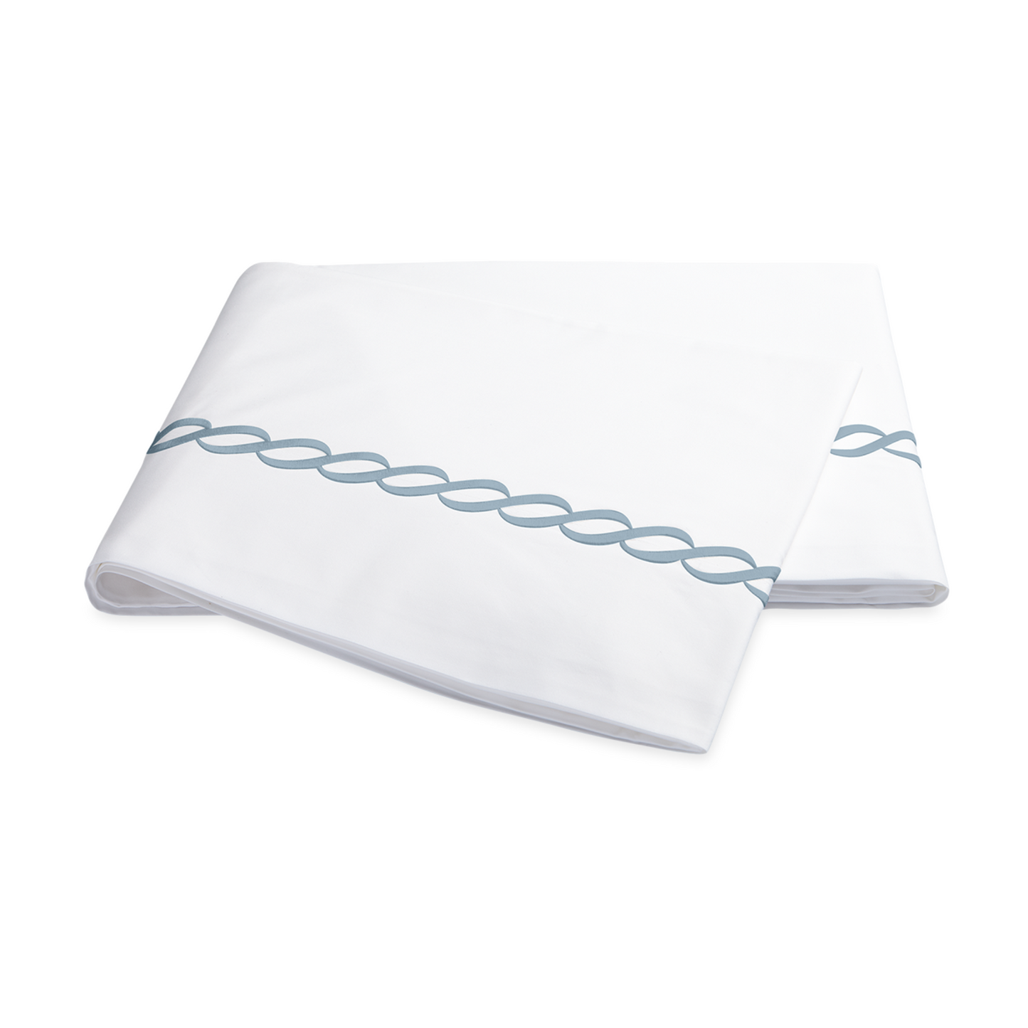 Silo of a Flat Sheet Matouk Classic Chain Bedding Hazy Blue Color