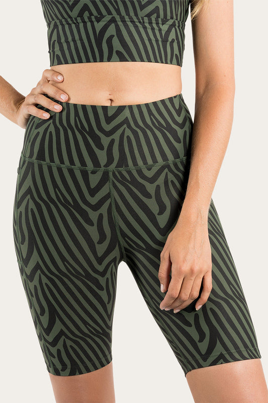 Venus Womens High Rise Bike Short - Zebra Khaki