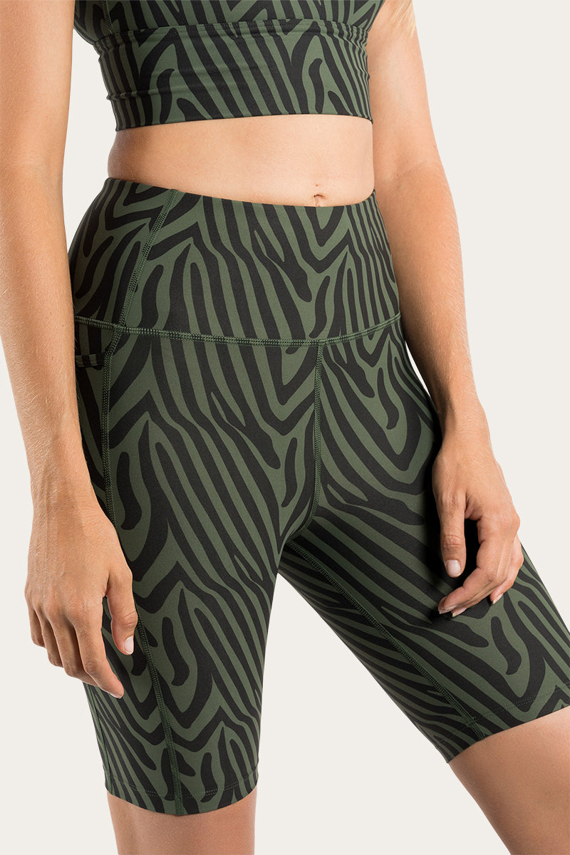 Venus Womens High Rise Bike Short - Zebra Khaki