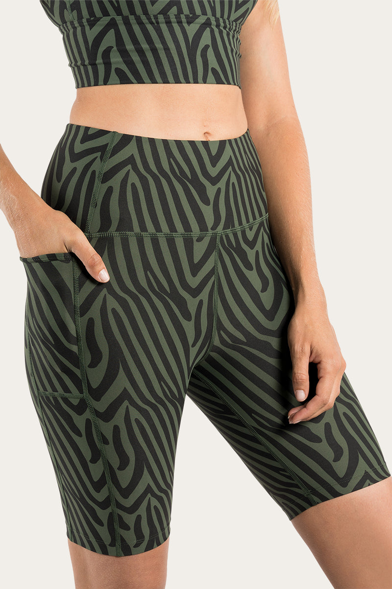 Venus Womens High Rise Bike Short - Zebra Khaki