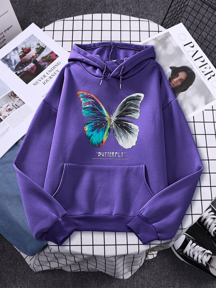 Womans Butterfly Colorful Half Black And White Prints Hoodies