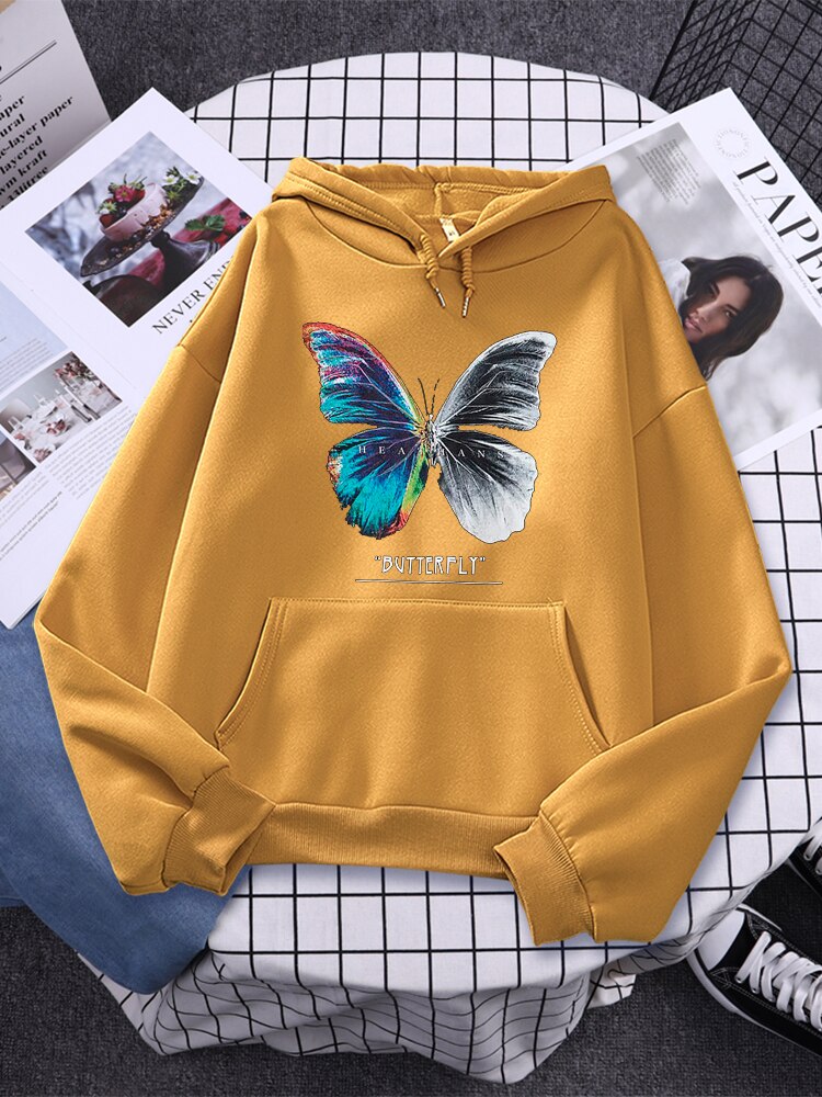 Womans Butterfly Colorful Half Black And White Prints Hoodies
