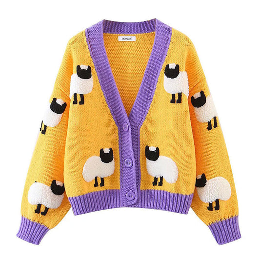 Women Fashion V-Neck Single Breasted Long Sleeves Sweater Coat