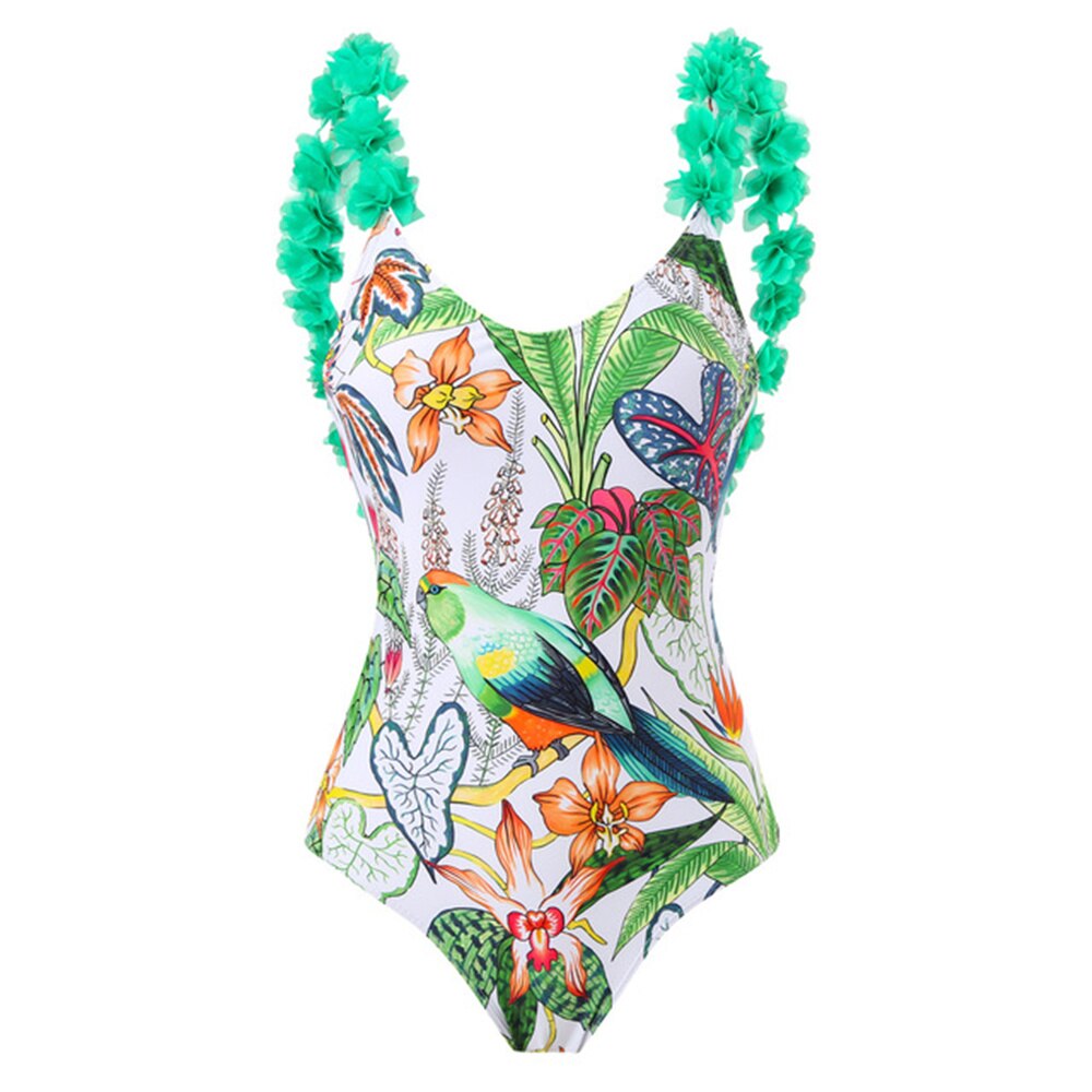Woman Flamingo Print One Piece Swimsuit Bikini Swimwear