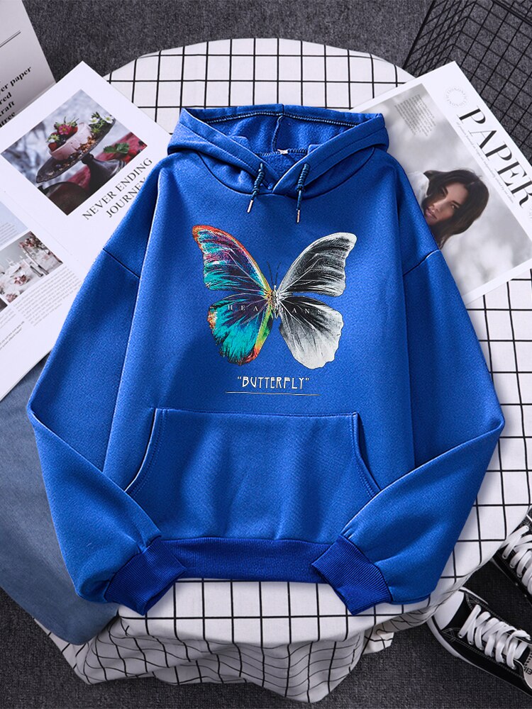 Womans Butterfly Colorful Half Black And White Prints Hoodies