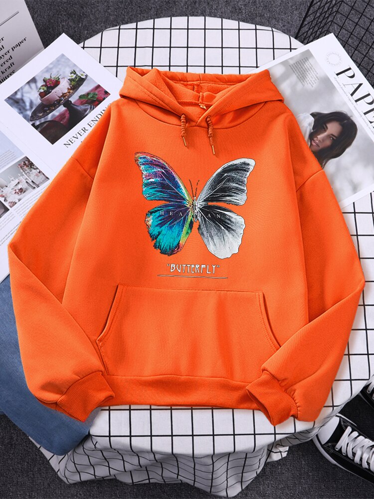 Womans Butterfly Colorful Half Black And White Prints Hoodies