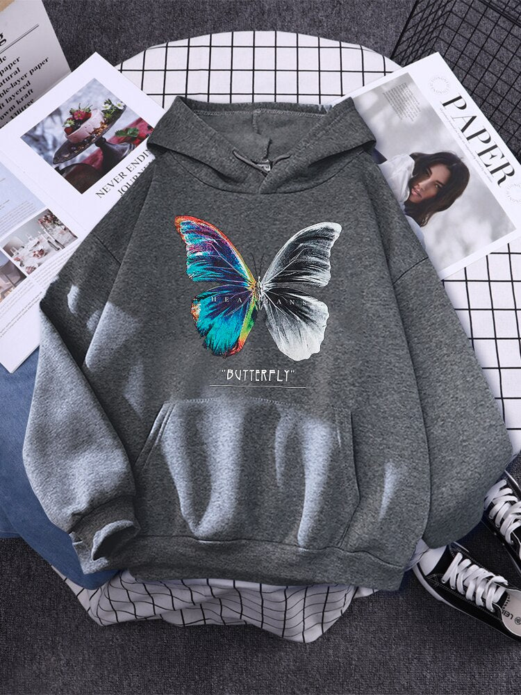 Womans Butterfly Colorful Half Black And White Prints Hoodies