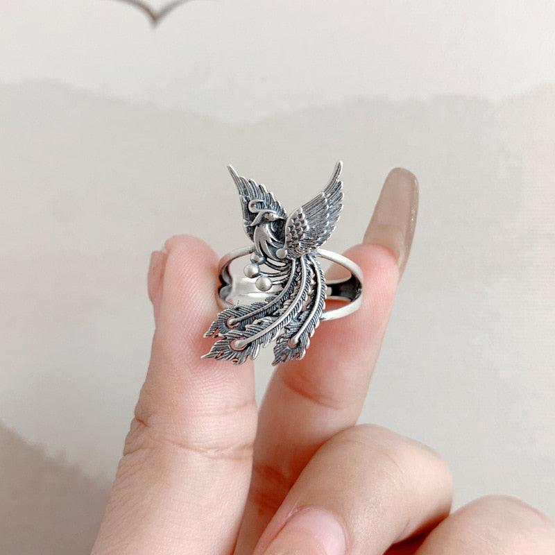 Vintage 925 Sterling Silver Stereoscopic Phoenix Ring - Animal Amity