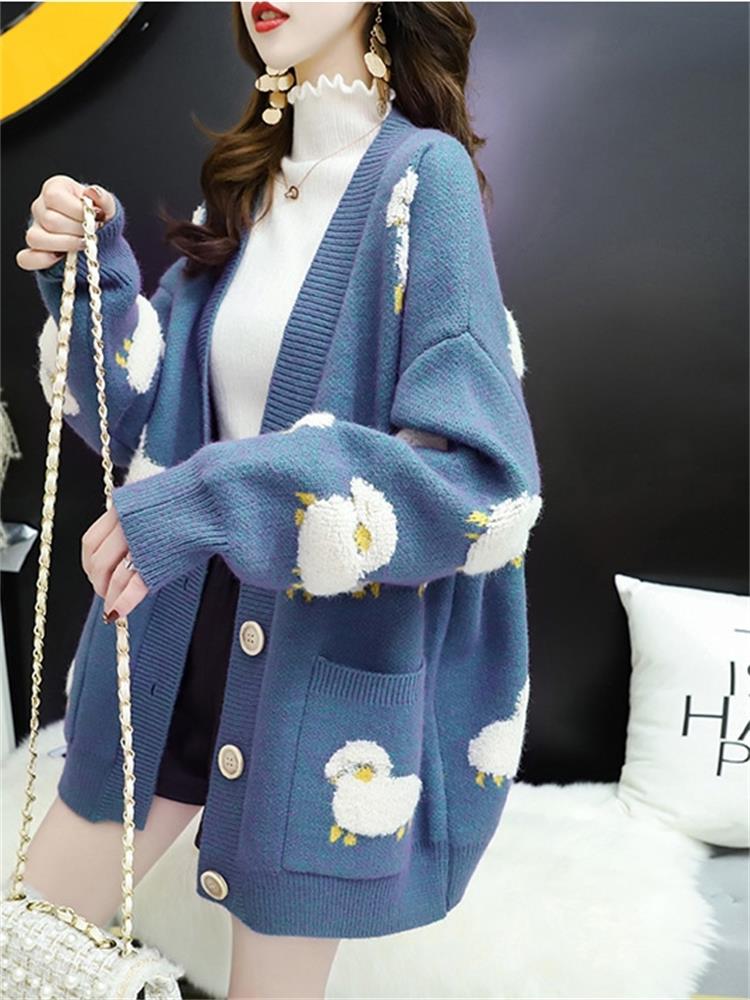 Women Sweater Cardigans Knitcoat V Neck Sheep Cardigans Sweaters