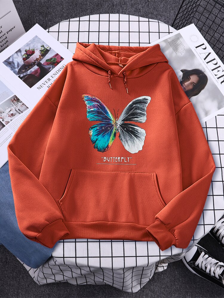 Womans Butterfly Colorful Half Black And White Prints Hoodies