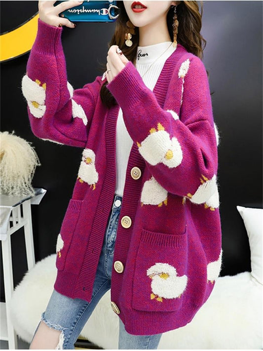 Women Sweater Cardigans Knitcoat V Neck Sheep Cardigans Sweaters