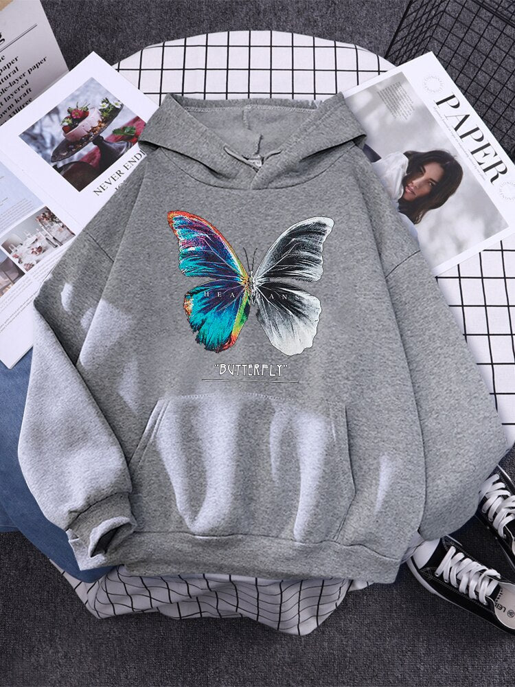 Womans Butterfly Colorful Half Black And White Prints Hoodies
