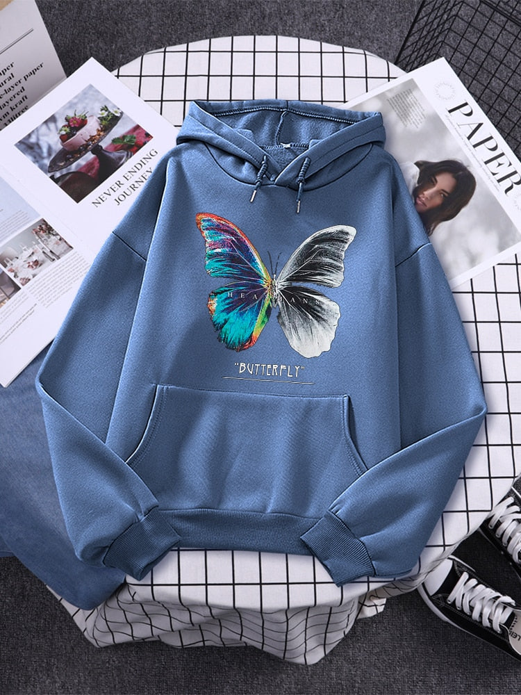 Womans Butterfly Colorful Half Black And White Prints Hoodies