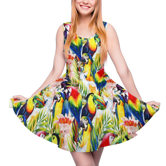 Tropical Birds Dress Parrots And Palm Leaves Boho Beach Dresses