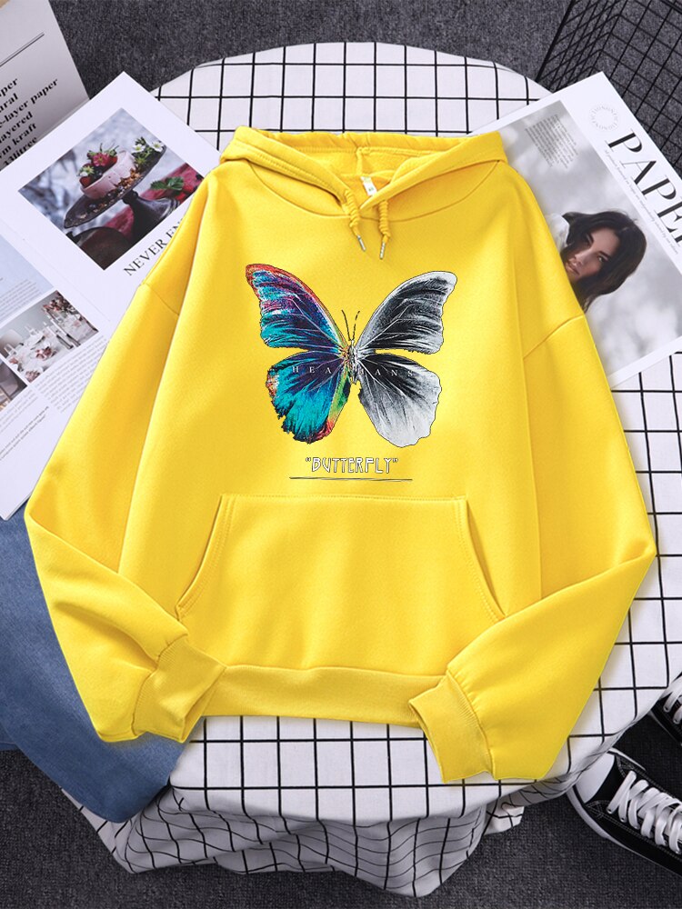 Womans Butterfly Colorful Half Black And White Prints Hoodies