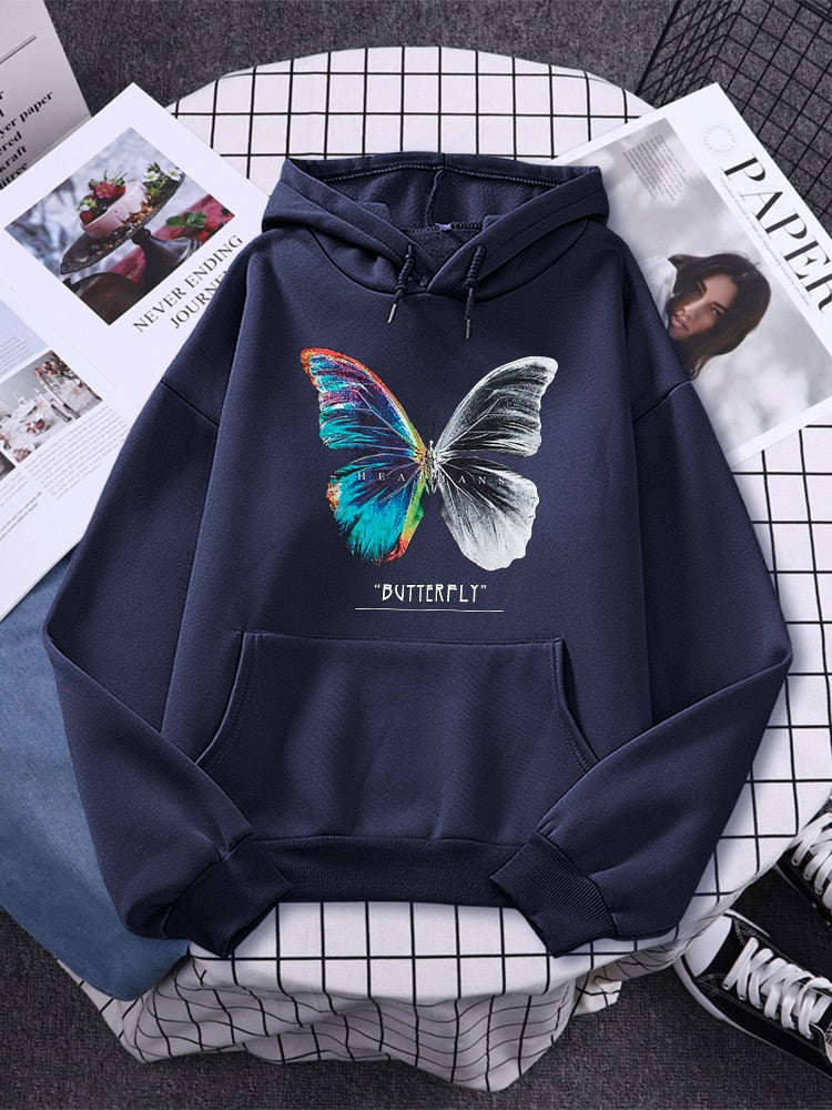 Womans Butterfly Colorful Half Black And White Prints Hoodies