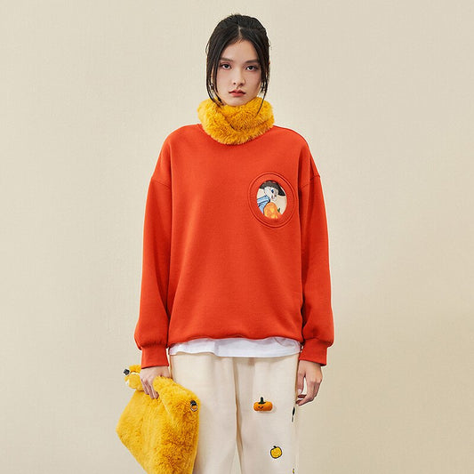 Women Fleece Sweatshirt Winter Loose Novel Squirrel Print Streetwear