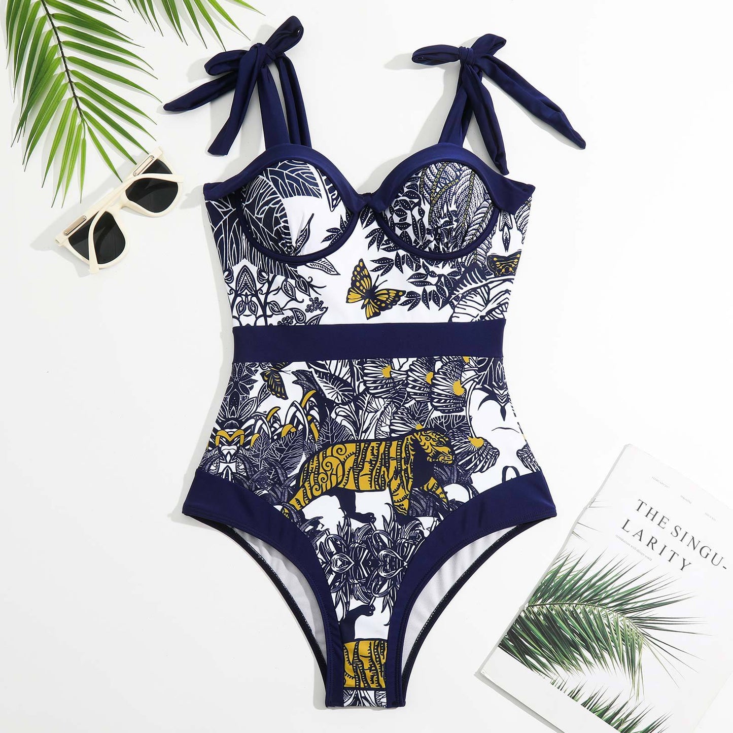 Woman Flamingo Print One Piece Swimsuit Bikini Swimwear