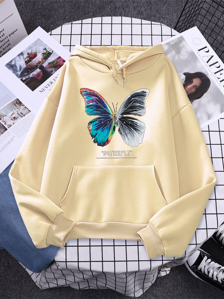 Womans Butterfly Colorful Half Black And White Prints Hoodies