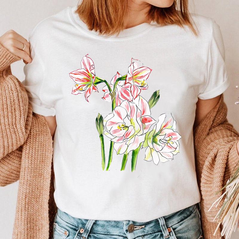 Women Short Sleeve Flower Flamingo Beach Fashion T Shirt