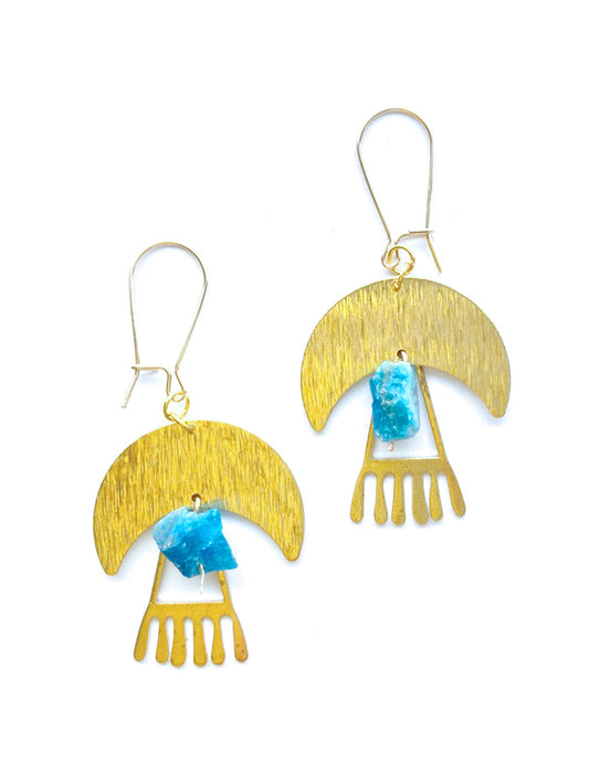 Tribal Moon + Teal Apatite Earrings