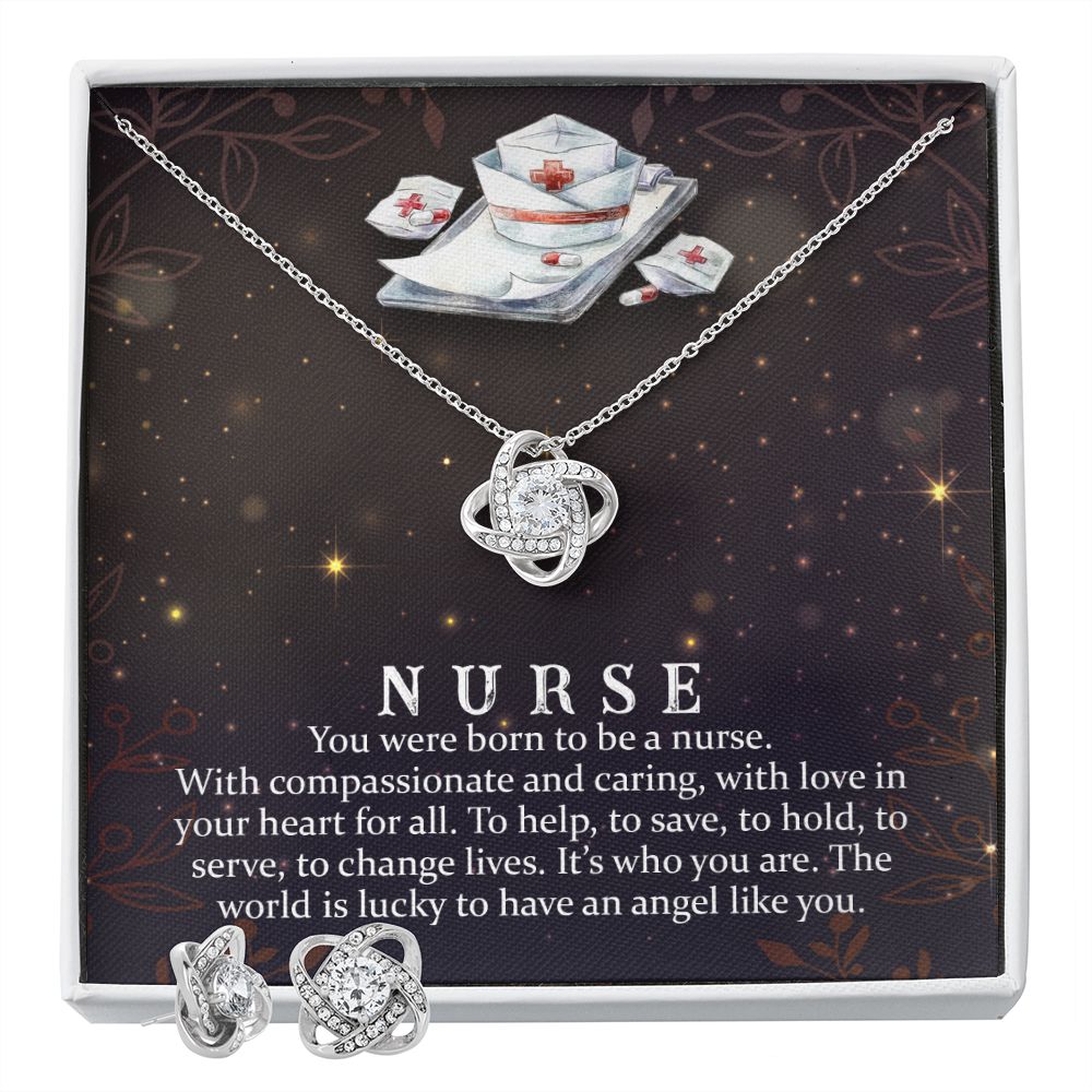 You were born to be a Nurse Love Knot Earring & Necklace Set