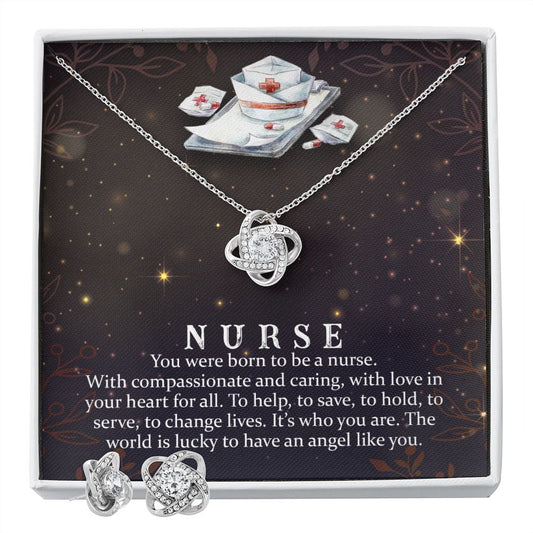 You were born to be a Nurse Love Knot Earring & Necklace Set