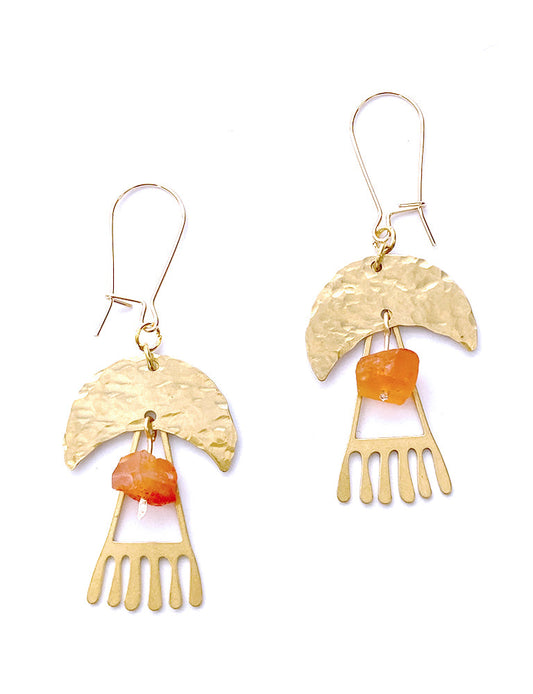 Tribal Moon + Carnelian Earrings