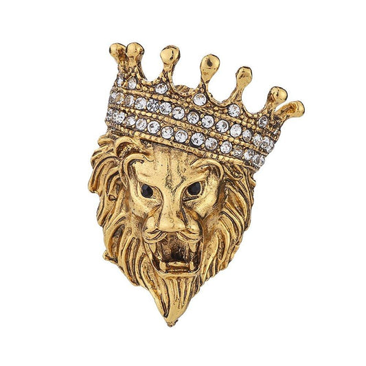 Vintage Lion Crystal Crown Brooch Clothes Decor - Animal Amity