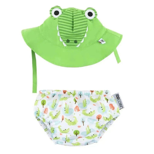 Zoocchini - Baby Swim Diaper & Sun Hat Set, Aidan The Alligator